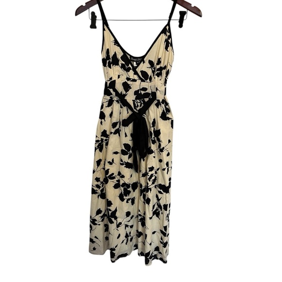 Tango Mango Black White Floral Maxi Dress with Waist Tie Size Medium - Picture 1 of 6